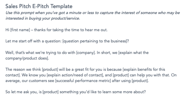 HubSpot free elevator pitch template